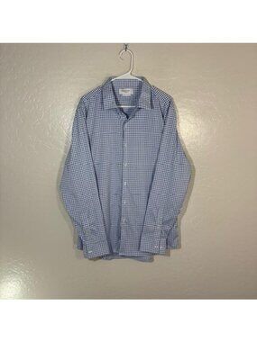 Ministry Of Supply Shirt Mens XL Blue Check Slim Fit Stretch Dress Long Sleeve